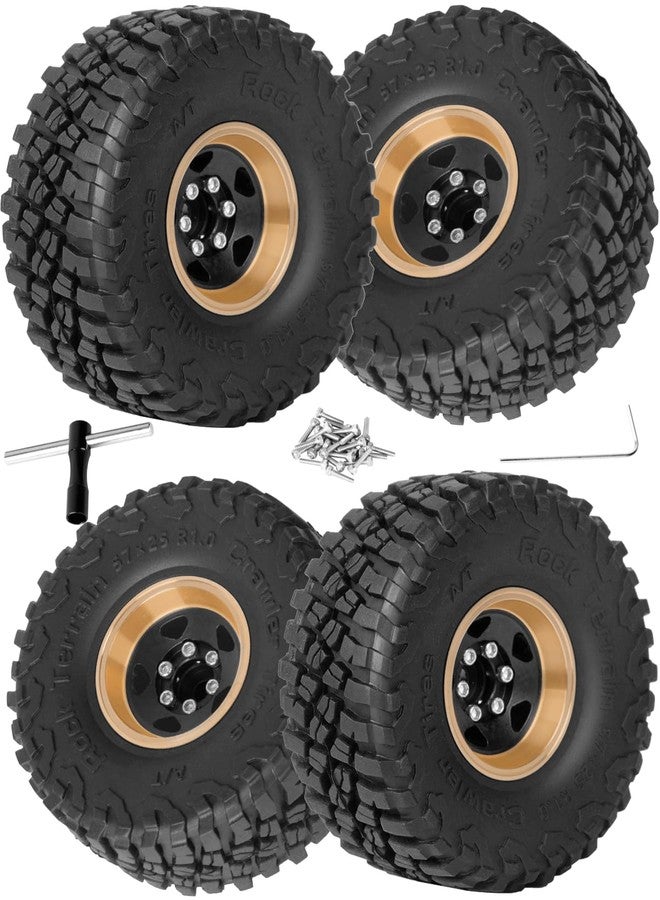 RcarmubWow 1.0in Beadlock RC Wheels and Tires for 1/18 Trx4m,1/24 SCX24 RC Crawler Car,1.0 Beadlock Rims & 1.0 Beadlock Tires,Brass Wheels Soft Sticky Rubber Tires,4PCS(Style A) - Image 1
